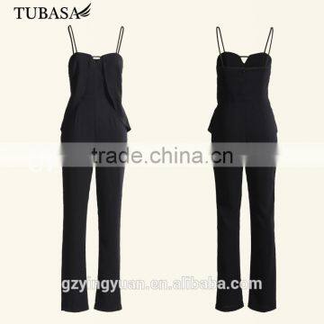 Black halter strap sexy backless jumpsuit 2016