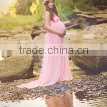 Maternity Pink Chiffon Floor Length Dress Bridesmaids Flower Girls Wedding Dress photo-4