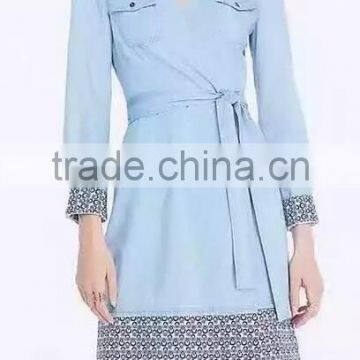 Runwaylover EY1016C Lady Fashion Garment Manufacturer Long Denim Trench Coat for Women photo-2