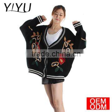 Floral embroidery sweater female fashion 2017 winter hand knitted cardigan sweater