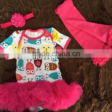 2015 new owl baby romper tutu romper dress with matching headband and leg warmer