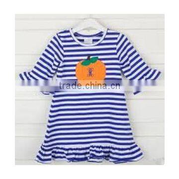 Halloween blue striped pumpkin embroidered baby girl summer dress