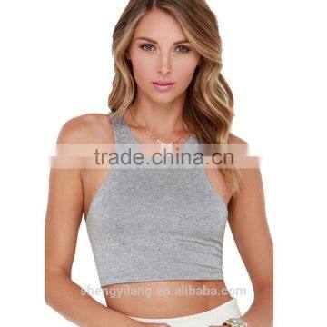Women's Solid Color Basic Sleeveless Tank Crop Top Sports T Shirts photo-4