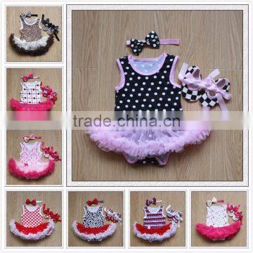 Wholesale 2015 Baby Girl Infant 3pcs Clothing Sets Tutu Romper Dress/Jumpersuit+Headband+Shoes