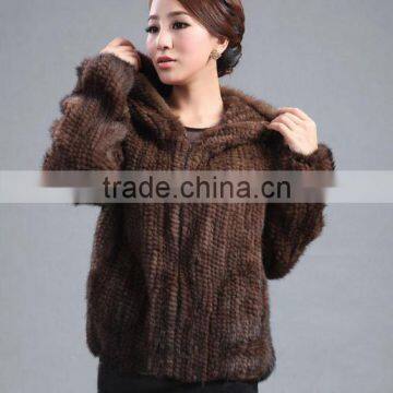 2017 new imported mink braided jacket with cap fashion noble real mink fur coat