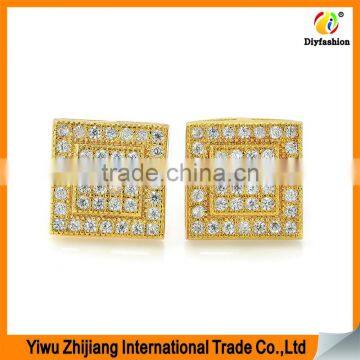 2017 new fashion Set auger Inlay zircon Platinum plating double square gold earrings