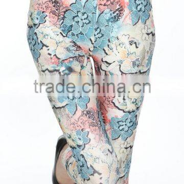 sexy pink blue lace milk silk printed skinny high elastic leggings pants