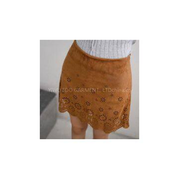 Simple Suede Skirt With Defferent Hollow Pattern