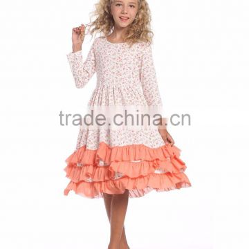 red color long sleeve flower girl ruffle party wear evening dress