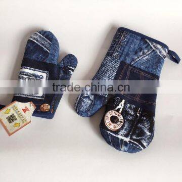 Jeans new design promotion kitchen oven mitt adult and kids