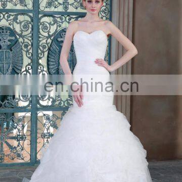 New Collected Simple Pleated Lace Up Strapless Organza Ruffled Skirt Alibaba Wedding Dress