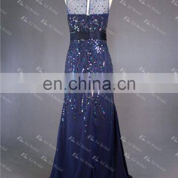 LN147 Stunning Beaded Sleeveless Elegant Navy Blue Sale Beaded Brazilian Evening Dress photo-4