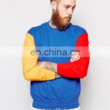 Blue Sweatshirt With Contrast Sleeves/High Quality Men Fashion Tshirt/Custom Tshirt Clothing Factory model-sc409