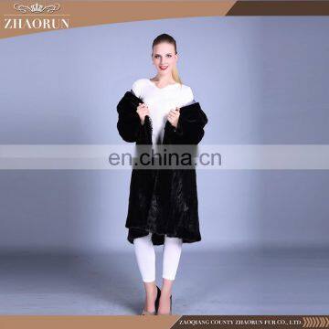 Genuine Real Black Mink Fur Coat With Hood Mink Fur Long Coat