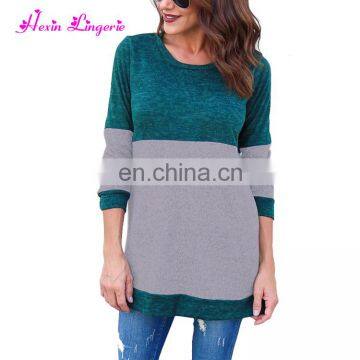 Lastest Winter Long Sleeve Stitching Loose O Neck Custom Knit Lady Sweater