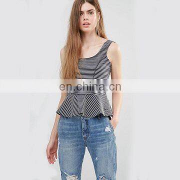 High fashion women clothing scoop neckline sleeveless peplum design ladies top