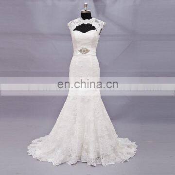 Dainty Lace Applique Cap Sleeve Keyhole Back Beading Belt Wedding Party Dress