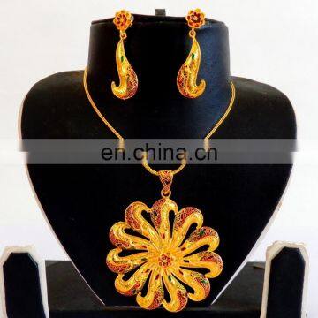 Ethnic Meenakari Pendant Set - Wholesale Gold Plated Oversize Pendant Set - Antique Designer Pendant Set - one Gram Gold Jewelry