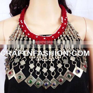 Afghani Ethnic Boho Gypsy Necklace Vintage Tribal Kuchi Necklace - Belly Dance Costume 1960s Ethnic Statement Necklace photo-2