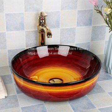 Bathroom red color ceramics round shape tabletop durable new design hotel apartment luxury wash basin sink