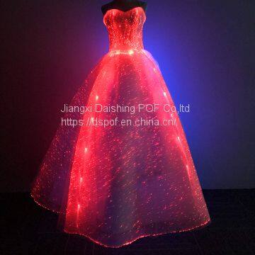 Women Light Up optical Fabric clothes Bridal Ball Evening Party Gown Banquet Show Formal Luminous Fiber Optic Wedding