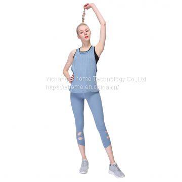 Sports Jogging Workout Gym Ladies Stretchy High Waist Yoga Stacked Leggings Set