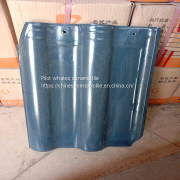 For Building Wave Shape Glazed Surface Ceramic Roof Tiles Blue Color