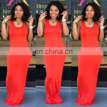 2020 New Arrivals Women Solid Color U-Neck Casual Dresses Ladies Bodycon Long Dresses Women Summer Dresses photo-4