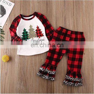 Baby Girl Ruffle Clothing Set Cow Christmas Tree Print Kids Girl Boutique Outfit Icing Ruffle Sleeve T-shirt 2pcs photo-4