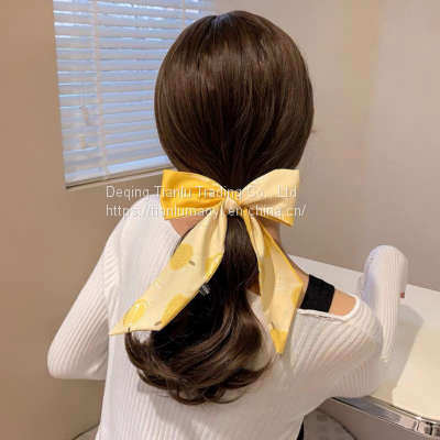 French Popular Scarves With Women's Hair Tied Bow Ribbon Super Fairy Romantic Headband Net Red Tide Flowing Collar Scarves photo-2