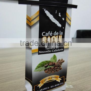 Customized Tin Tie Coffee Bean Bag / Aluminum Foil Side Gusset Quad Seal Packaging Coffee Bag with Valve