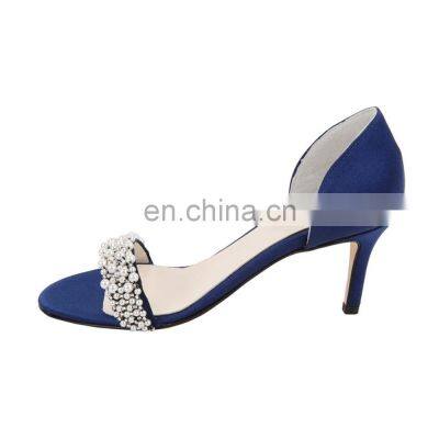 Ladies sexy low heel ankle wrap design sandals shoes women's pearl decorated design shoe