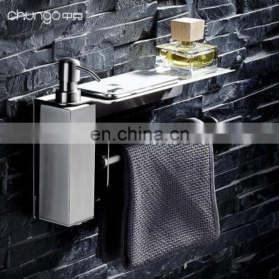 Home latest Bathroom Accessories shower Stainless Steel wall-mounted paper towel holder phone shelf manual Liquid Soap Dispenser