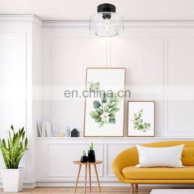 Industrial Semi Flush Mount Ceiling Light Clear Glass Shade Ceiling Light Fixture Matte Black Finish Modern Farmhouse photo-3