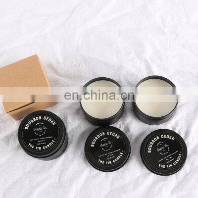 Wholesale Luxury Aromatherapy Fragrance Small Mini Black Tin Jar Soy Wax Scented Candle
