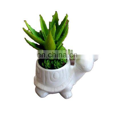 Garden Decoration Cartoon Turtle White Ceramic Planter Succulent Pot Mini Tortoise Flower Pot