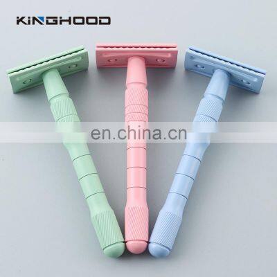 Reusable Metal Handle Hair Removable Cleaning Double Edge Blade Facial Razor for Women Afeitadora photo-2