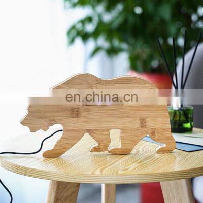 Creative Design Animal Bear Shaped Bedroom Desktop LCD Bamboo Digital Alarm Clock photo-4