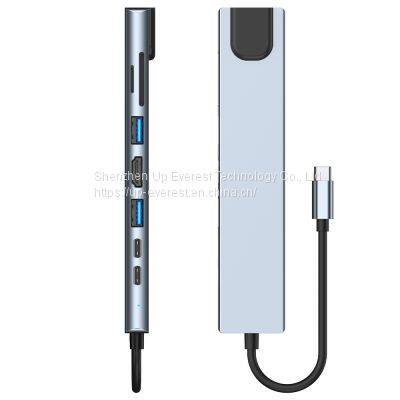 Aluminum Alloy USB Hub 8 in 1 Hub HDMI*1+RJ45+USB3.0*1+USB2.0*1+micro SD*1+SD*1+PD*1+PD2.0*1 Hub photo-2