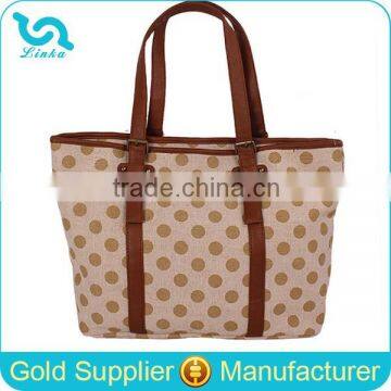 Korean Style Khaki Polka Dot Canvas Tote Bag Leather Handle/Canvas Tote Bag