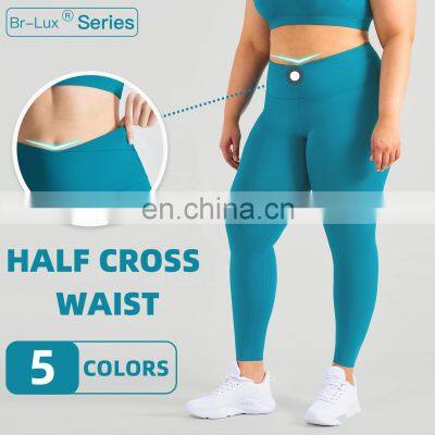 New Arrival Half Cross Waist Yoga Leggings With Seamless Leg Opening Gym Sports Pants