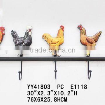 Wholesale vintage cock with embossed finished metal five wall hooks                        
                                                Quality Choice