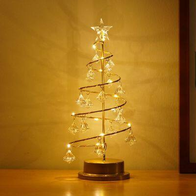 LED Desk Table Lamps Christmas Tree Lights Spiral Crystal Xmas Glass Decoration Lamp For Home Xmas Holiday Night lights