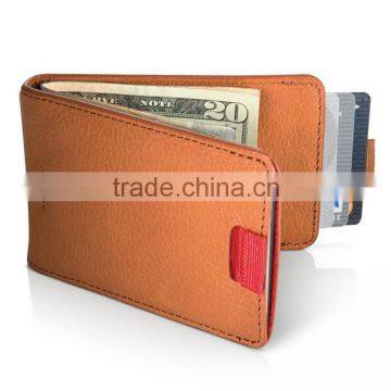 Bifold wallet brown leather money clip with card sot Super thin money clip wallet