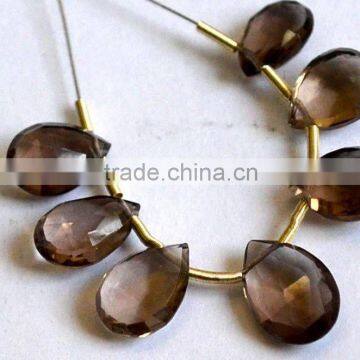 smoky quartz beads faceted pear natural gemstone