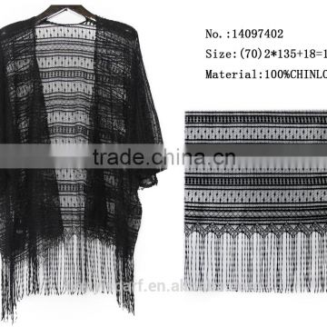 factory custom ladies pashmina poncho costume OEM brand name tassels lace shawl wraps scarf