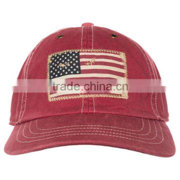 Red Cotton American Flag Appliqued Flat Bill Ethnic Snapback Hats photo-2