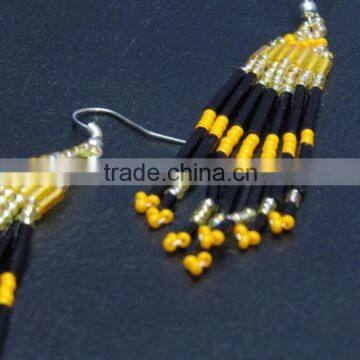 Banjara Bead Work Stud Glass Bead Long Drop Earrings