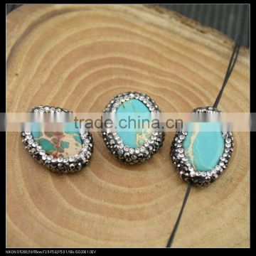 Wholesale LFD-0037B Druzy Blue Imperial Jasper Stone Pave Rhinestone Oval Shape Connector Beads Jewelry Finding