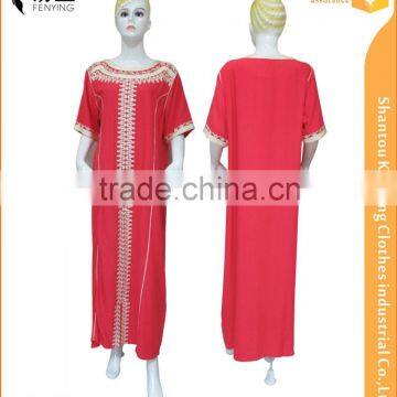 2016 latest fashion elegance short sleeves red maxi gown with big area rope embroidery